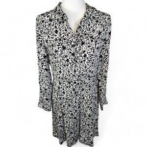 Whistles Black White Floral Button Front Shirt Dress Size 8